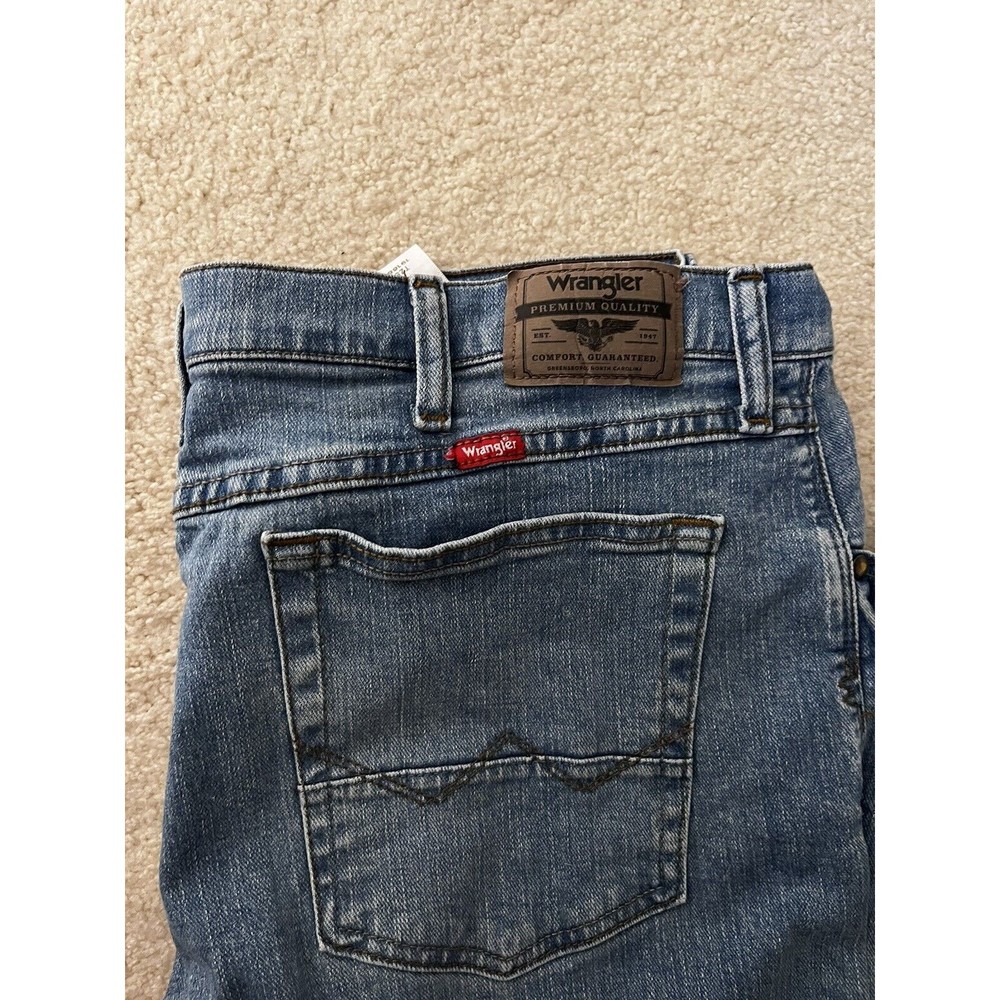 Wrangler Mens Classic Straight Jeans Blue Pockets Whiskered Faded 36x30